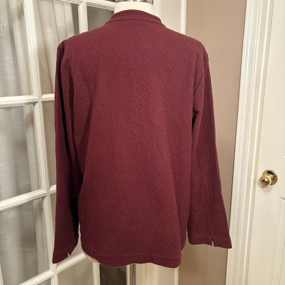 Eileen Fisher Organic Cotton Textured Jacket Burgundy Wine Small With Pockets - Picture 3 of 8